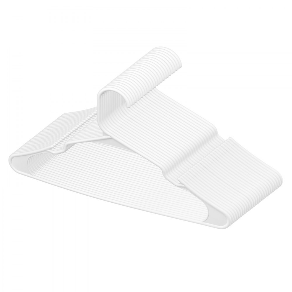 VEVOR Hangers, 0.2 in Ultra-Thin, 50 Pack White Plastic Hangers with Stable Triangular Top Structure & Wider Notch Design , Non-Slip Space Saving Hangers, Fit for T-Shirt, Shirt, Sling & Pant