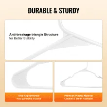 VEVOR Hangers, 0.2 in Ultra-Thin, 50 Pack White Plastic Hangers with Stable Triangular Top Structure & Wider Notch Design, Non-Slip Space Saving Hangers, Fit for T-Shirt, Shirt, Sling & Pant