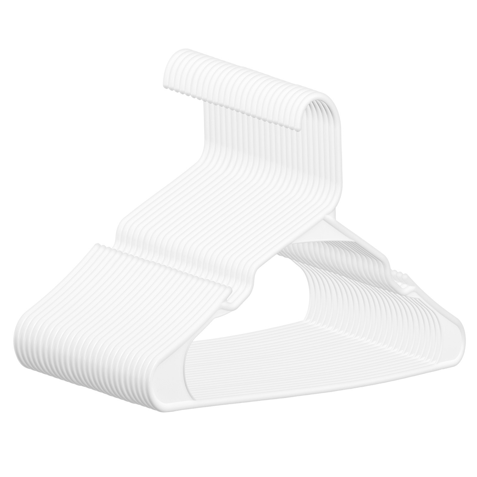 VEVOR Hangers, 0.2 in Ultra-Thin, 50 Pack White Plastic Hangers with Stable Triangular Top Structure & Wider Notch Design , Non-Slip Space Saving Hangers, Fit for T-Shirt, Shirt, Sling & Pant