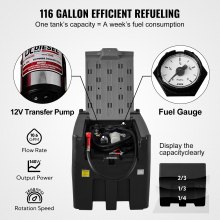 VEVOR Portable Diesel Tank, 116 Gallon Capacity & 10 GPM Flow Rate, Diesel Fuel Tank with 12V Electric Transfer Pump and 13.1ft Rubber Hose, PE Diesel Transfer Tank for Easy Fuel Transportation, Black