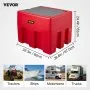 VEVOR portable diesel tank in red with dimensions, suitable for tractors, ships, motorhomes, and trucks.