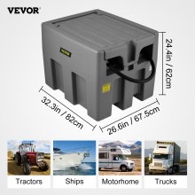 VEVOR Portable Diesel Tank, 58 Gallon Capacity & 10 GPM Flow Rate, Diesel Fuel Tank with 12V Electric Transfer Pump and 13.1ft Rubber Hose, PE Diesel Transfer Tank for Easy Fuel Transportation,Gray