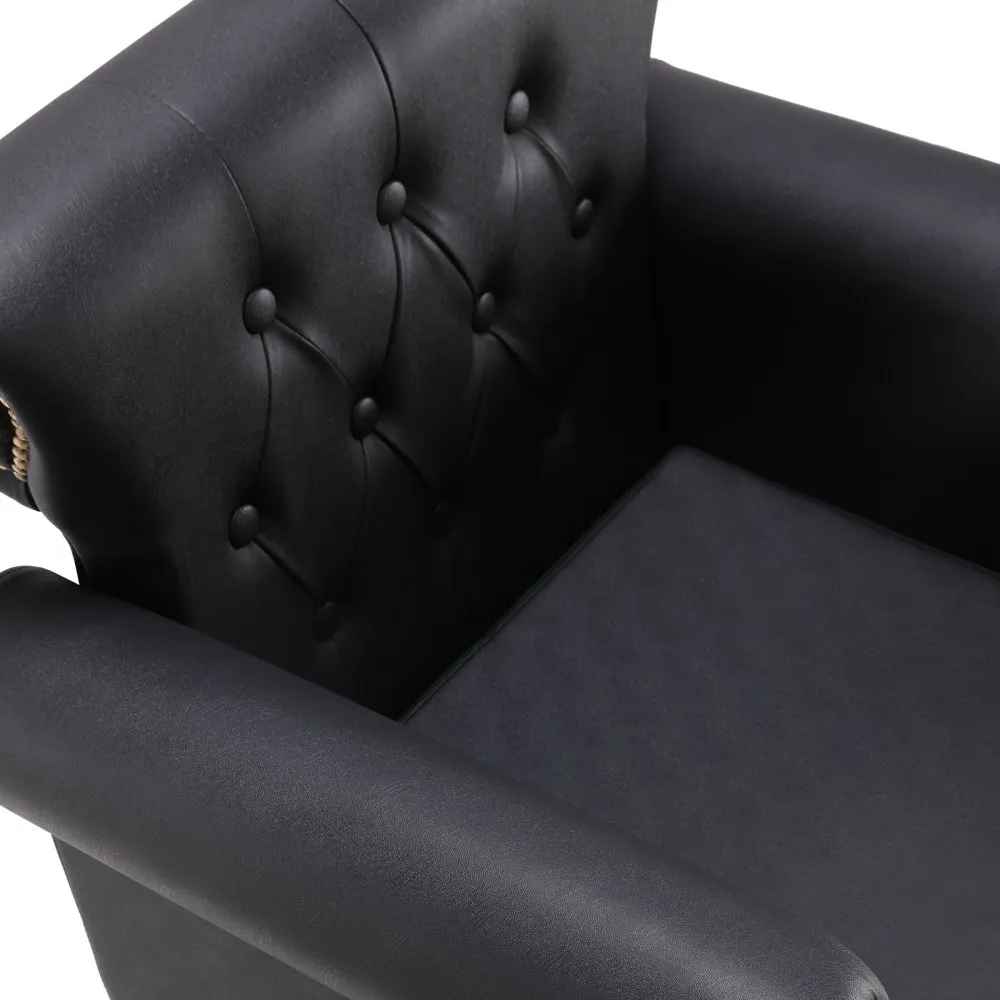 black VEVOR salon chair with tufted backrest and padded armrests, showcasing elegant design details.