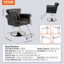 VEVOR Salon Chair, Holičské křeslo pro kadeřníka, Stylingové křeslo s vysoce výkonnou hydraulickou pumpou, 360° otočné křeslo pro kadeřnictví s opěrkou nohou pro Beauty Spa Shampoo, Max. nosnost 330 lbs, Černá