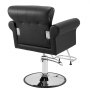 black VEVOR salon chair with cushioned backrest, armrests, and adjustable chrome base.