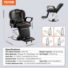VEVOR Salon Chair, Hydraulic Recliner Barber Chair for Hair Stylist, 360 μοίρες Περιστρεφόμενη 90°-130° Ανακλινόμενη καρέκλα σαλονιού για Beauty Spa Shampoo, Μέγιστο βάρος φόρτωσης 330 lbs, Μαύρο