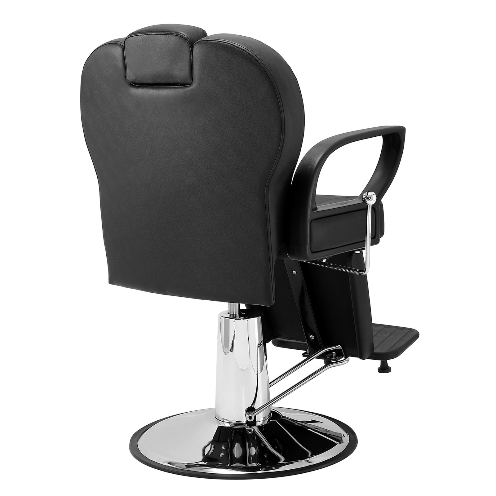 black VEVOR salon chair with chrome base and armrests, featuring a cushioned backrest.
