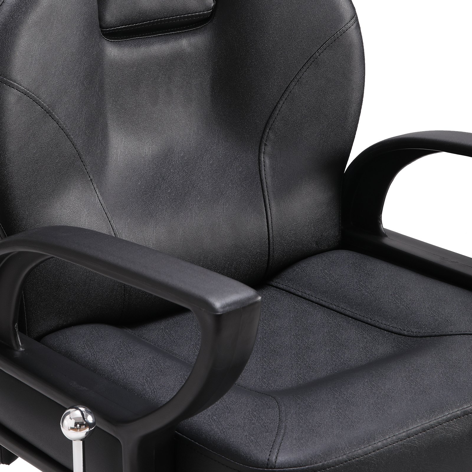 black VEVOR salon chair with cushioned seat and backrest featuring rounded armrests.