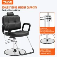 VEVOR Salon Chair, Hydraulic Recliner Barber Chair for Hair Stylist, 360 Degrees Swivel 90°-125° Reclining Salon Chair for Beauty Spa Shampoo, Max Load Weight 330 lbs, Black