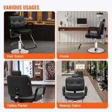 Scaun de salon VEVOR, scaun de frizer cu reclinat hidraulic pentru stilist, 360 de grade pivotant 90°-125° scaun de salon rabatabil pentru șampon Beauty Spa, greutate maximă 330 lbs, negru