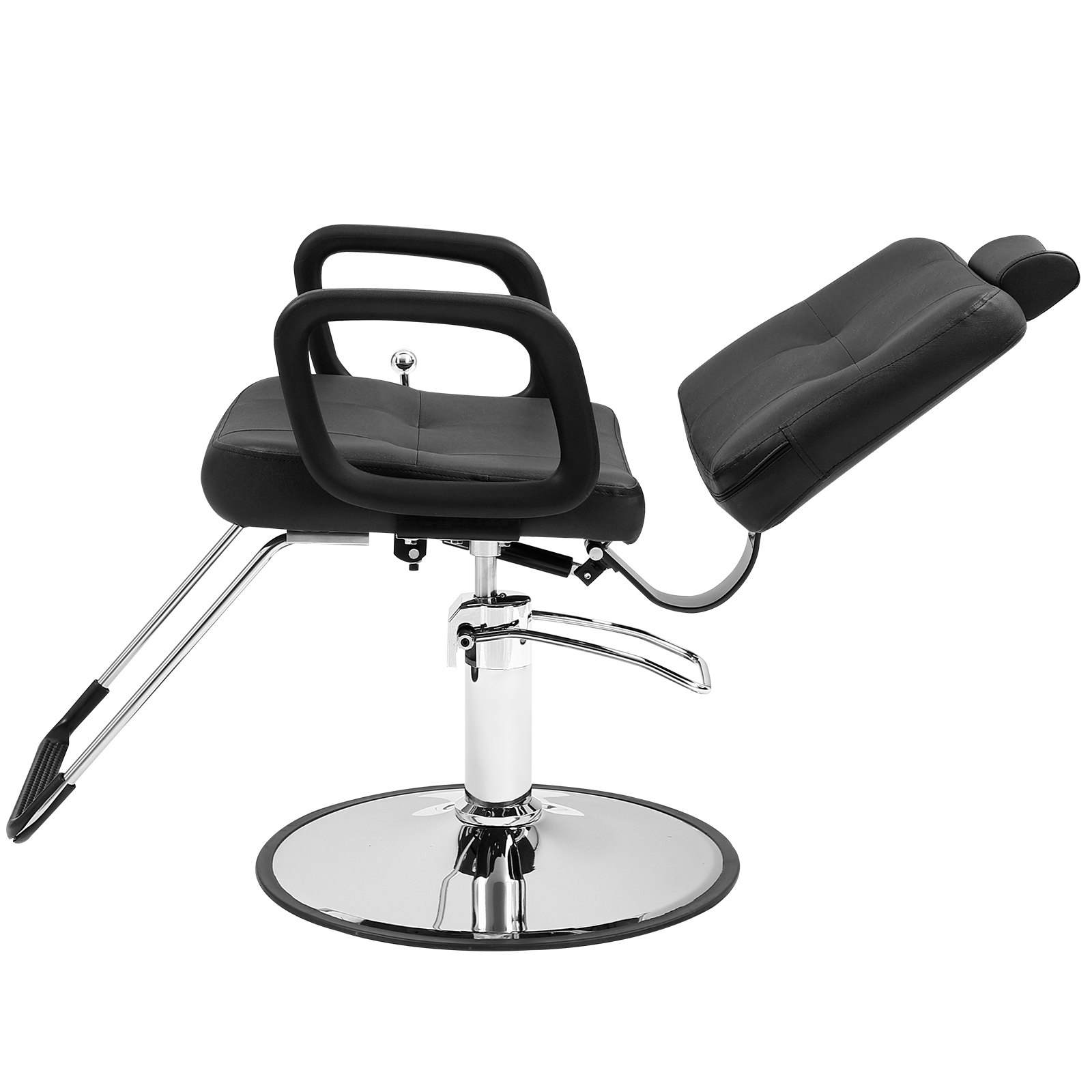 black VEVOR salon chair with recline feature and chrome base.