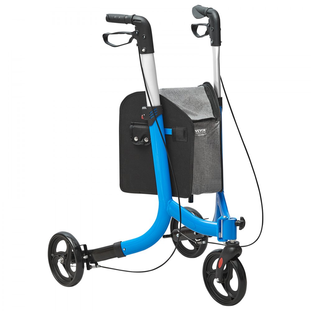 Andador rolante de 3 rodas VEVOR para idosos, andador dobrável de alumínio leve com alça ajustável, andador de mobilidade trio externo com rodas grandes e bolsa de armazenamento espaçosa, capacidade de 260 libras