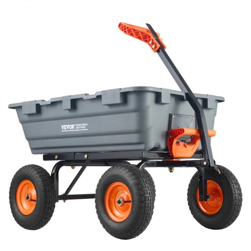 VEVOR Dump Cart, Poly Garden Dump Cart with Easy to Assemble Steel Frame, Dump Wagon with 2-in-1 Convertible Handle, 6.48 cu.ft Utility Wheelbarrow 1200 lbs Capacity, 13 inch Tires