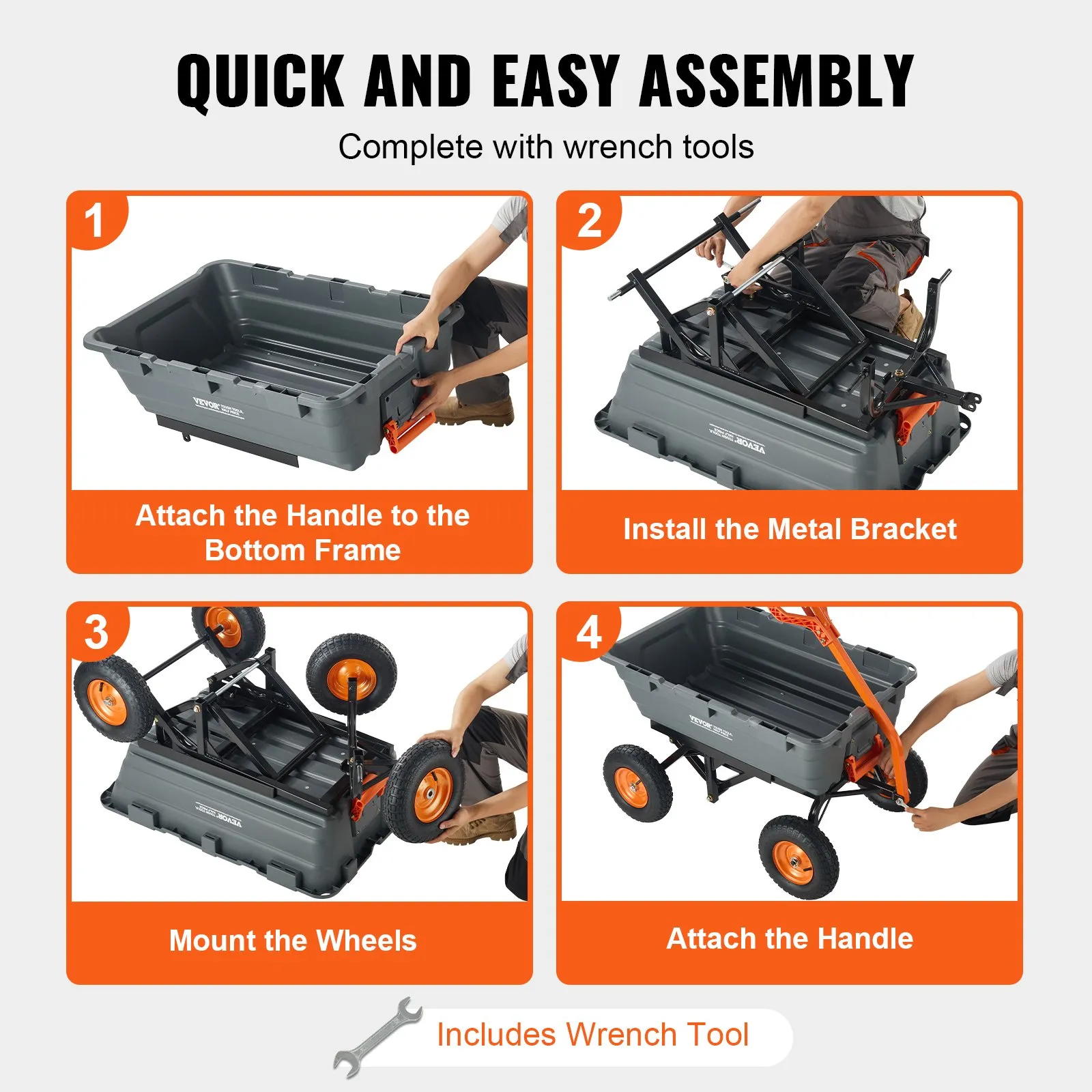 VEVOR Poly Garden Dump Cart Heavy-duty Yard Carts and Wagons 1500 lbs/680.4 kg 13"/33 cm Tires