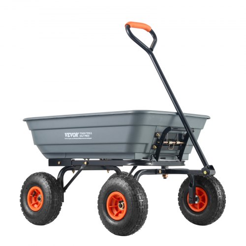 VEVOR Dump Cart, Poly Garden Dump Cart with Easy to Assemble Steel Frame, Dump Wagon with 2-in-1 Convertible Handle, Utility Wheelbarrow 600 lbs Capacity, 10 inch Tires