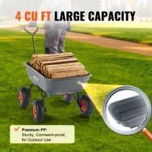 VEVOR Dump Cart, Poly Garden Dump Cart with Easy to Assemble Steel Frame, Dump Wagon with 2-in-1 Convertible Handle, Utility Wheelbarrow 600 lbs Capacity, 10 inch Tires