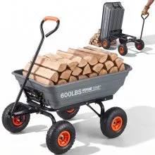 VEVOR Garden Cart, Durable Poly Dump Cart with Simple Assembly Steel Framework, Versatile Dump Cart with Dual-Function Handle, Handy Wheelbarrow with 600 lbs Load Capacity, 10 inch Wheels