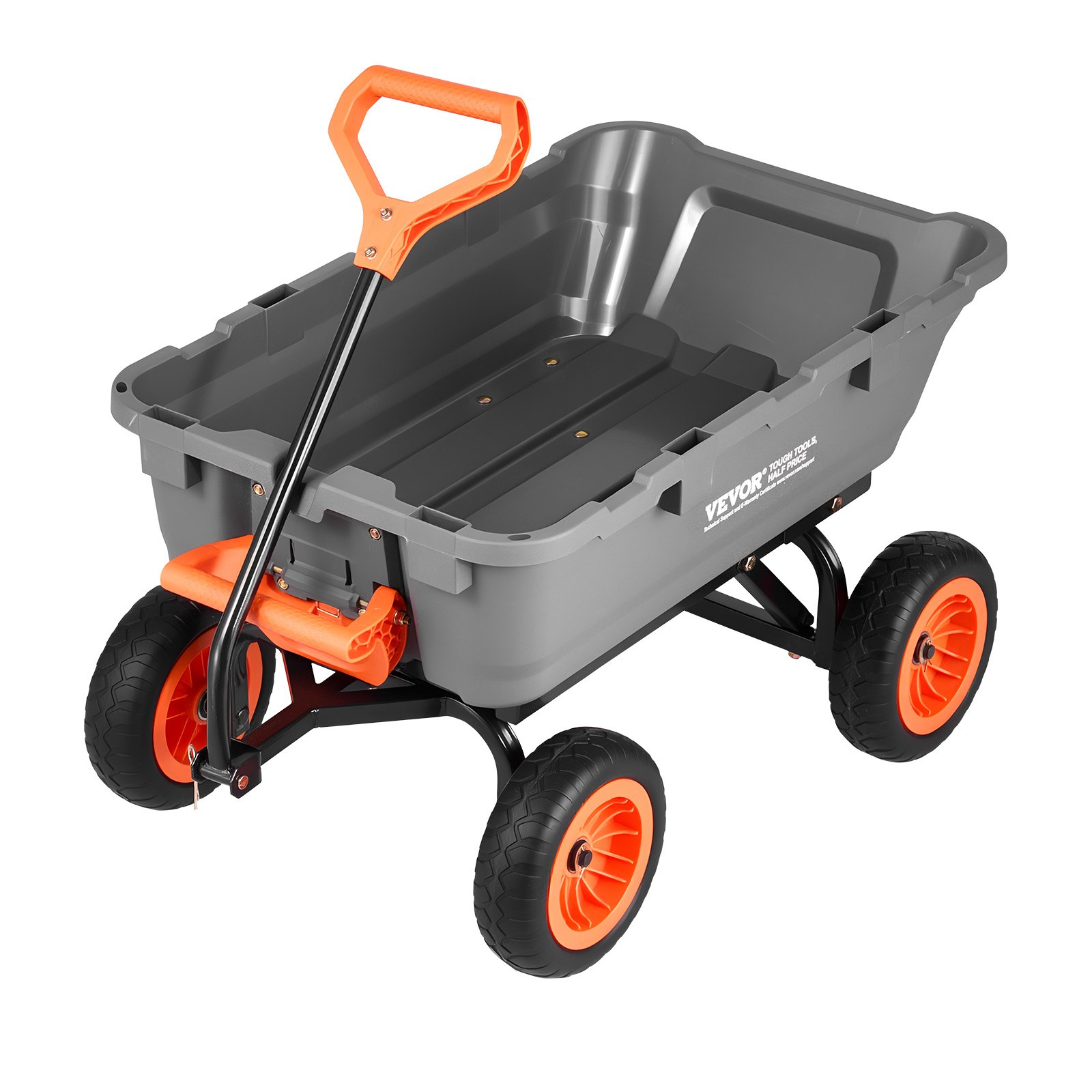 VEVOR Garden Dump Cart, 800 lbs Poly Dump Cart, Garden Carts Dumps Wagon with Storage Fence, 90° Quick-Dumps Mechanism, 180° Swivel Wheels, 90° Rotating Handle, Yard Wagon for Plants, Soil, Crops