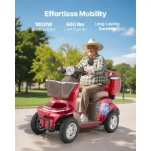 VEVOR Heavy Duty 4-Wheel Mobility Scooters for Seniors & Adults, 500lbs Capacity, 21.5 Miles 3-Speed Long Range, 1000W All Terrain Electric Recreational Scooter Wheelchair, 20° Max Climbing Capacity