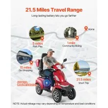 VEVOR Heavy Duty 4-Wheel Mobility Scooters for Seniors & Adults, 500lbs Capacity, 21.5 Miles 3-Speed Long Range, 1000W All Terrain Electric Recreational Scooter Wheelchair, 20° Max Climbing Capacity