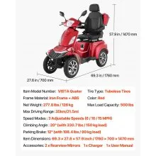 VEVOR Heavy Duty 4-Wheel Mobility Scooters for Seniors & Adults, 500lbs Capacity, 21.5 Miles 3-Speed Long Range, 1000W All Terrain Electric Recreational Scooter Wheelchair, 20° Max Climbing Capacity