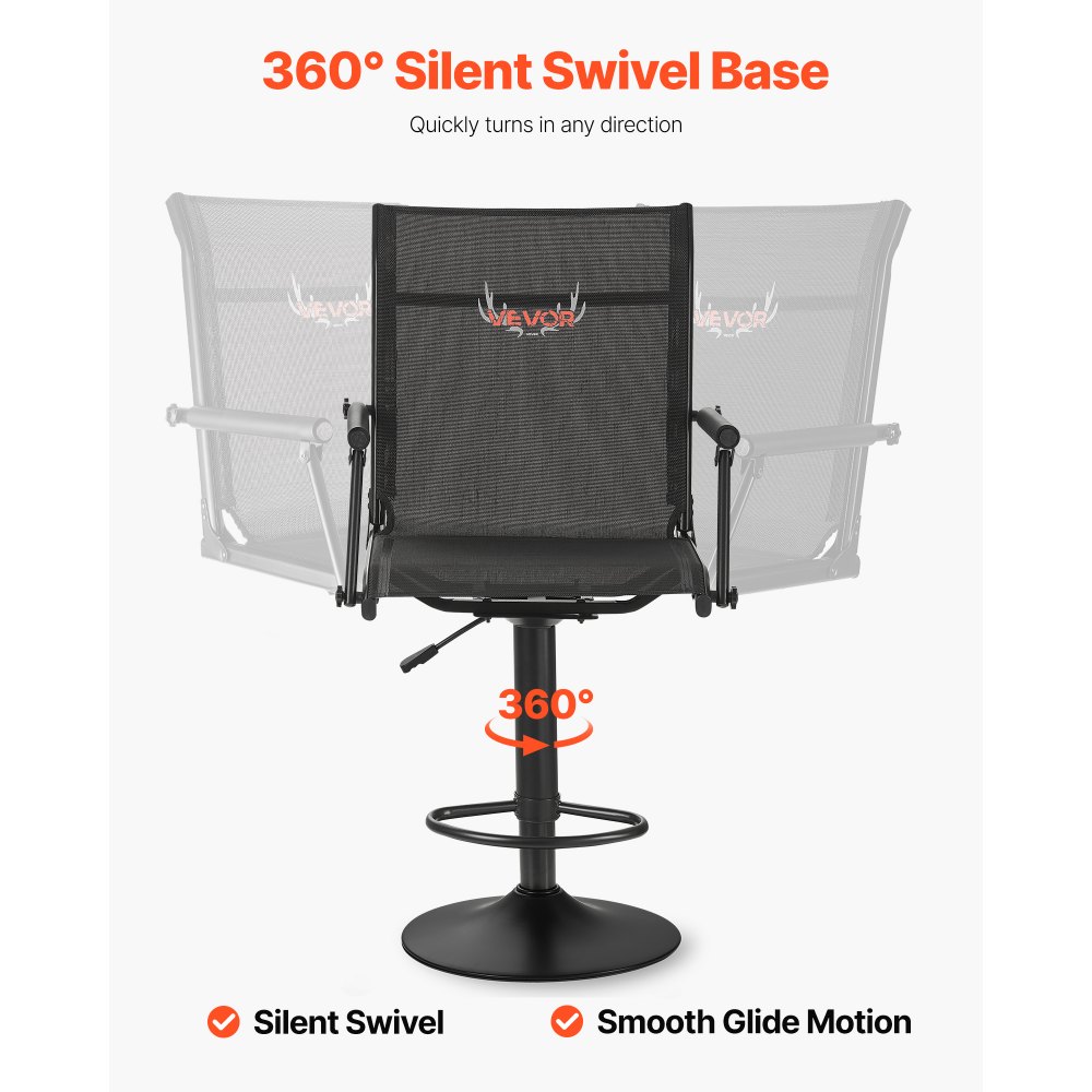 VEVOR Hunting Chair, 360° Silent Swivel, Lightweight Blind Chair, Heavy-Duty Steel Frame Ground Stool Seat, with Padded Armrests, Height Adjustable, 136 Kg Capacity, for Outdoor Fishing, Camping