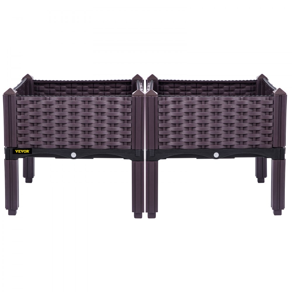 VEVOR Cama de jardín elevada de plástico, 2 unidades de macetero, 9.1 pulgadas de alto, autorriego elevado con patas para flores, verduras, frutas, hierbas, uso interior/exterior, ratán realista marrón