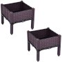 VEVOR Plastic Raised Garden Bed, 2 Pcs Planter Grow Box, 9.1" H Self-Watering Elevated w/Legs for Flowers, Vegetables, Fruits, Herbs, Indoor/Outdoor Use, Brown Realistic Rattan