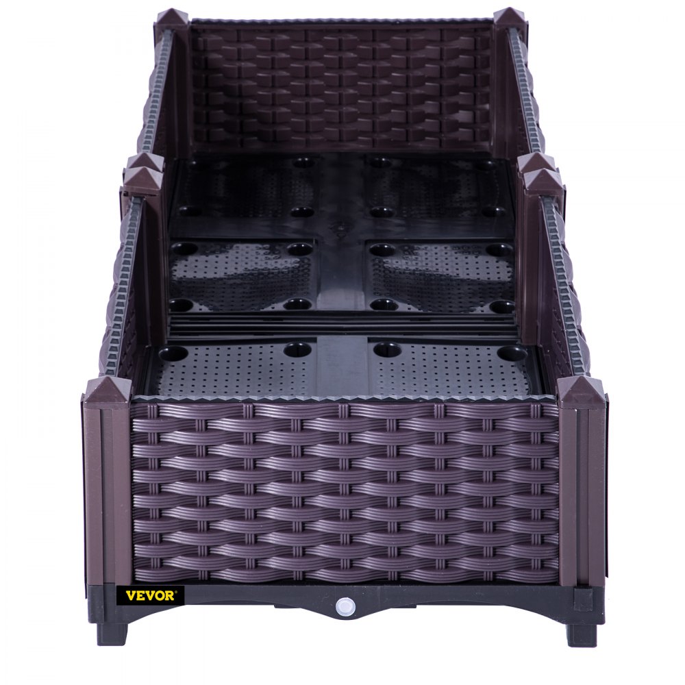 VEVOR Cama de jardín elevada de plástico, juego de 2 maceteros, 9.1 pulgadas de alto, autorriego elevado para flores, verduras, frutas, hierbas, uso interior/exterior, ratán realista marrón