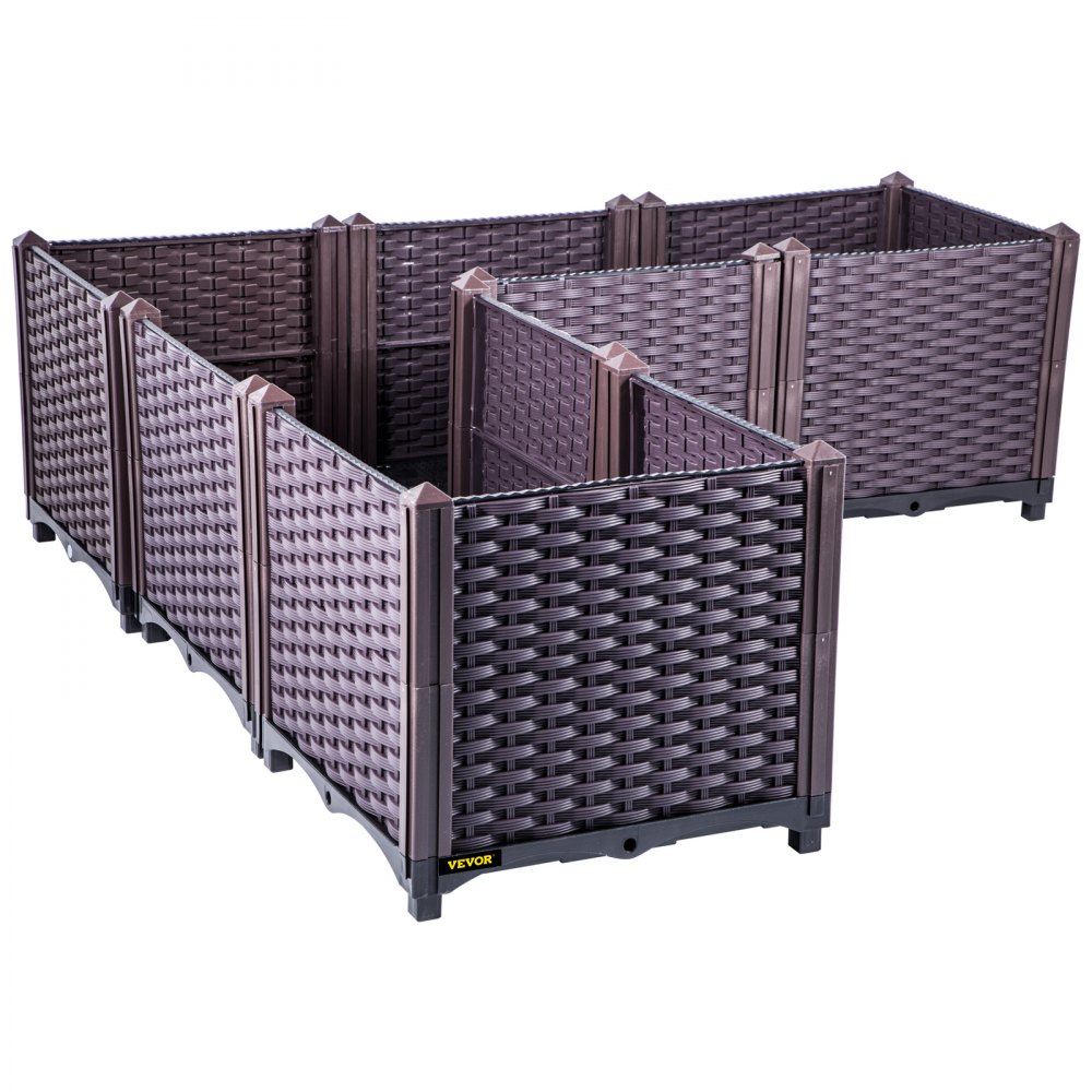 VEVOR Cama de plástico elevada para jardín, juego de 5 macetas, caja de cultivo, 14.5 pulgadas de alto, riego automático elevado para flores, verduras, frutas, hierbas, uso interior/exterior, ratán marrón realista