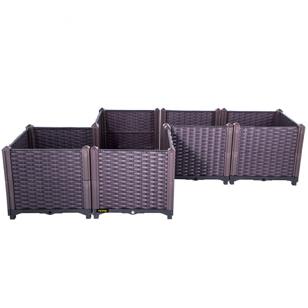 VEVOR Cama de plástico elevada para jardín, juego de 5 macetas, caja de cultivo, 14.5 pulgadas de alto, riego automático elevado para flores, verduras, frutas, hierbas, uso interior/exterior, ratán marrón realista