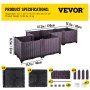VEVOR Plastic Raised Garden Bed, Set of 5 Planter Grow Box, 14.5" H Self-Watering Elevated for Flowers, Vegetables, Fruits, Herbs, Indoor/Outdoor Use, Brown Realistic Rattan