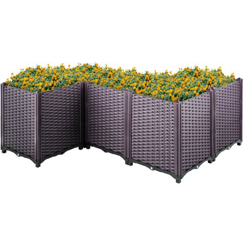 VEVOR Plastic Raised Garden Bed, Set of 5 Planter Grow Box, 20.5" H Self-Watering Elevated for Flowers, Vegetables, Fruits, Herbs, Indoor/Outdoor Use, Brown Realistic Rattan