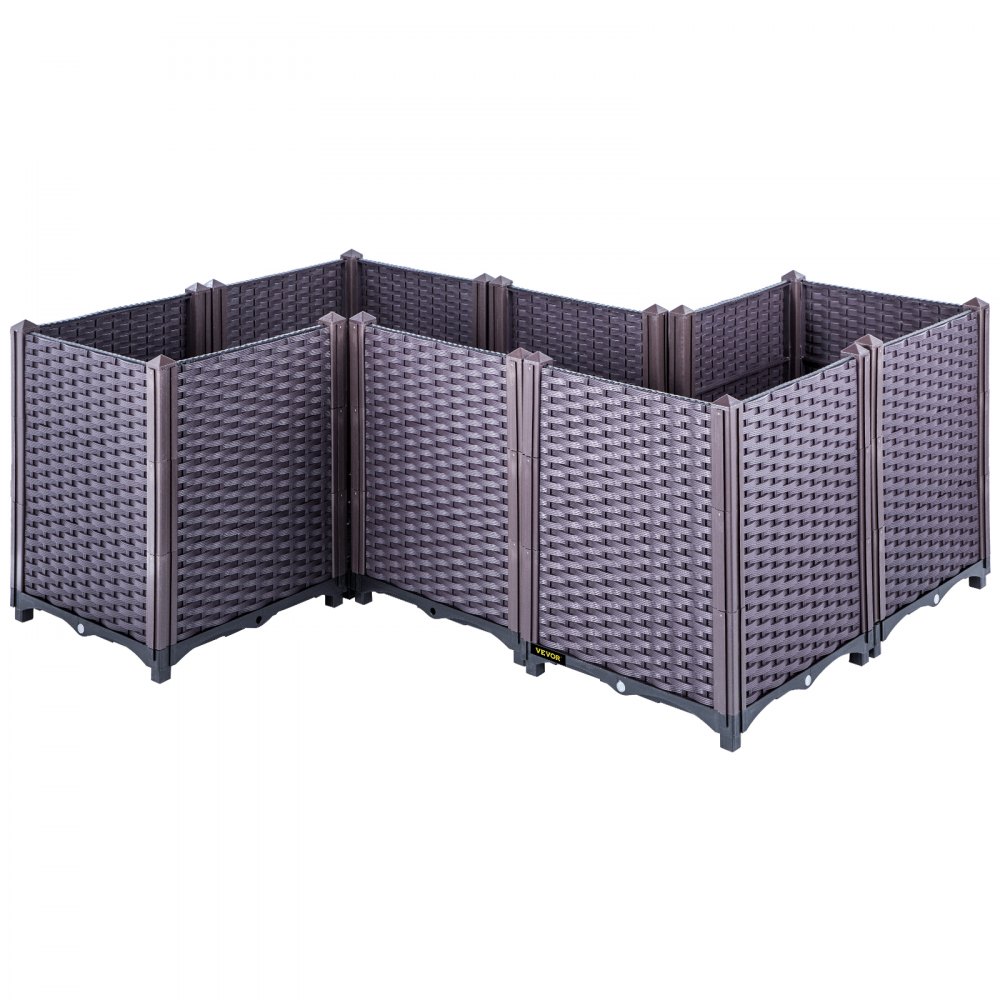 VEVOR Plastic Raised Garden Bed, Set of 5 Planter Grow Box, 20.5" H Self-Watering Elevated for Flowers, Vegetables, Fruits, Herbs, Indoor/Outdoor Use, Brown Realistic Rattan