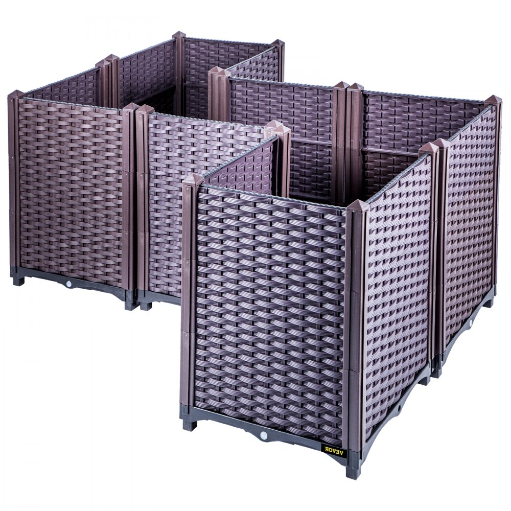 VEVOR Plastic Raised Garden Bed, Set of 5 Planter Grow Box, 20.5" H Self-Watering Elevated for Flowers, Vegetables, Fruits, Herbs, Indoor/Outdoor Use, Brown Realistic Rattan