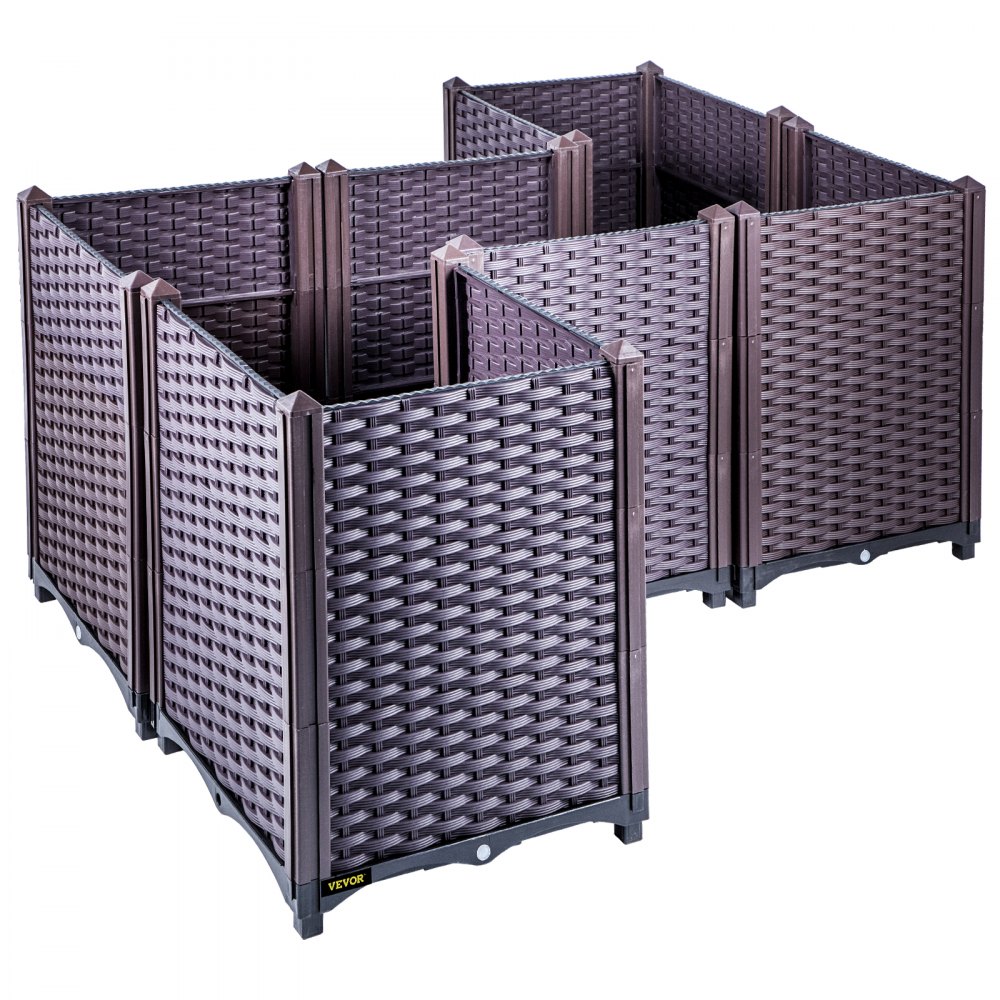 VEVOR Plastic Raised Garden Bed, Set of 5 Planter Grow Box, 20.5" H Self-Watering Elevated for Flowers, Vegetables, Fruits, Herbs, Indoor/Outdoor Use, Brown Realistic Rattan