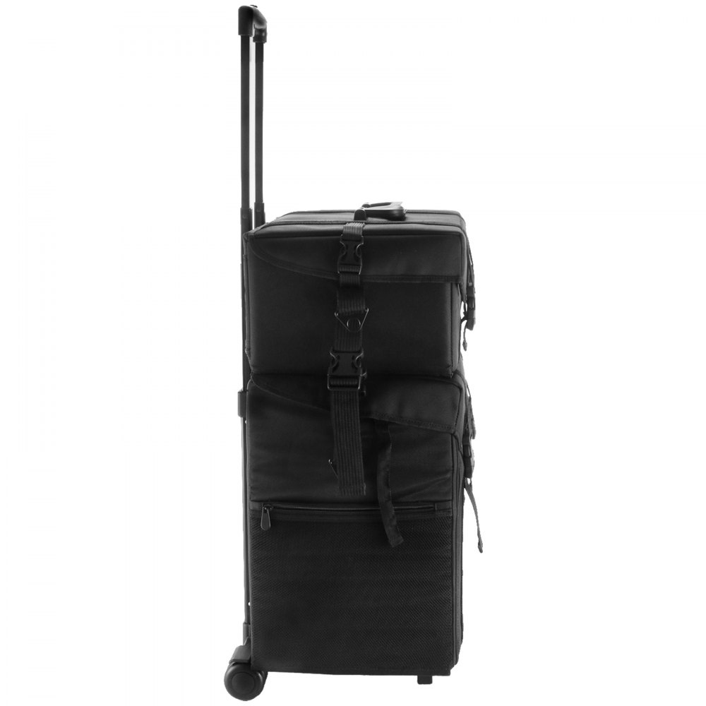 VEVOR 2 in 1 Nylon Rolling Makeup Case with Wheels Travel Cosmetic Cases Detachable Professional Rolling Trolley Makeup Travel Case Oxford Vanity Portable Makeup Artist Organizer Box