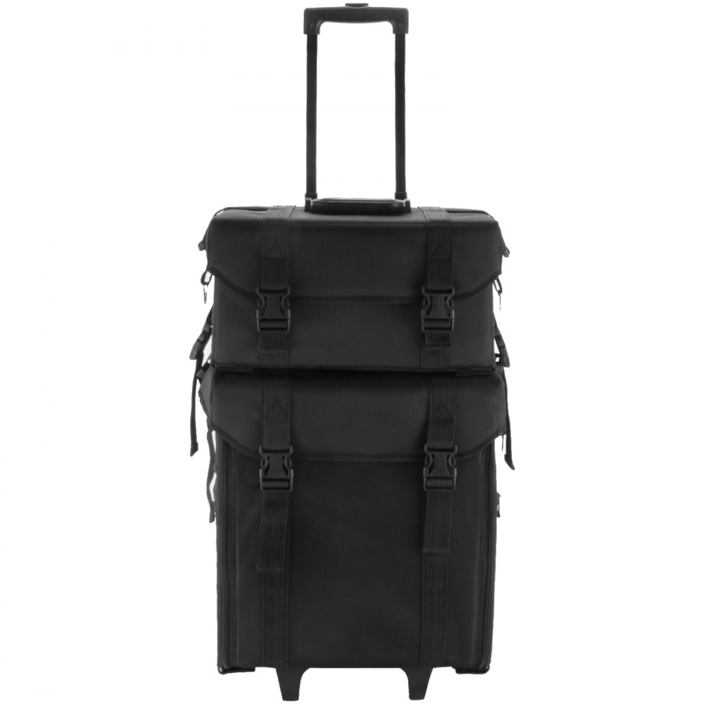 VEVOR 2 in 1 Makeup Case Train Box Cosmetic Organizer Rolling Luggage Trolley Bag Black Professional Makeup Case Organizer Beauty Case on Wheels