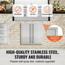 VEVOR BBQ Access Door, 24W x 24H Inch Double Outdoor Kitchen Door, Stainless Steel Flush Mount Door, Wall Vertical Door with Recessed Handles , for BBQ Island, Grilling Station, Outside Cabinet