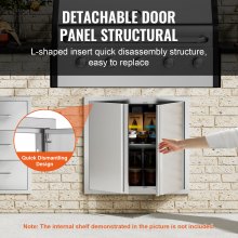 VEVOR BBQ Access Door, 26W x 24H Inch Double Outdoor Kitchen Door, Stainless Steel Flush Mount Door, Wall Vertical Door with Recessed Handles , for BBQ Island, Grilling Station, Outside Cabinet