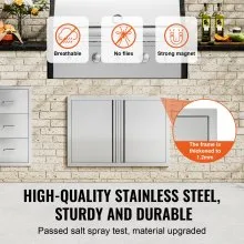 VEVOR BBQ Access Door, 30W x 21H Inch Double Outdoor Kitchen Door, Stainless Steel Flush Mount Door, Wall Vertical Door with Recessed Handles , for BBQ Island, Grilling Station, Outside Cabinet
