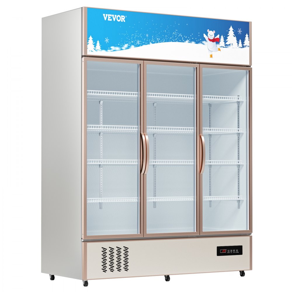 VEVOR Commercial Refrigerator,Display Fridge Upright Beverage Cooler, Glass Door with LED Light for Home, Store, Gym or Office, (35 cu.ft. Triple Swing Door)