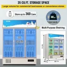VEVOR Commercial Refrigerator,Display Fridge Upright Beverage Cooler, Glass Door with LED Light for Home, Store, Gym or Office, (35 cu.ft. Triple Swing Door)