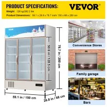 VEVOR Commercial Refrigerator,Display Fridge Upright Beverage Cooler, Glass Door with LED Light for Home, Store, Gym or Office, (35 cu.ft. Triple Swing Door)
