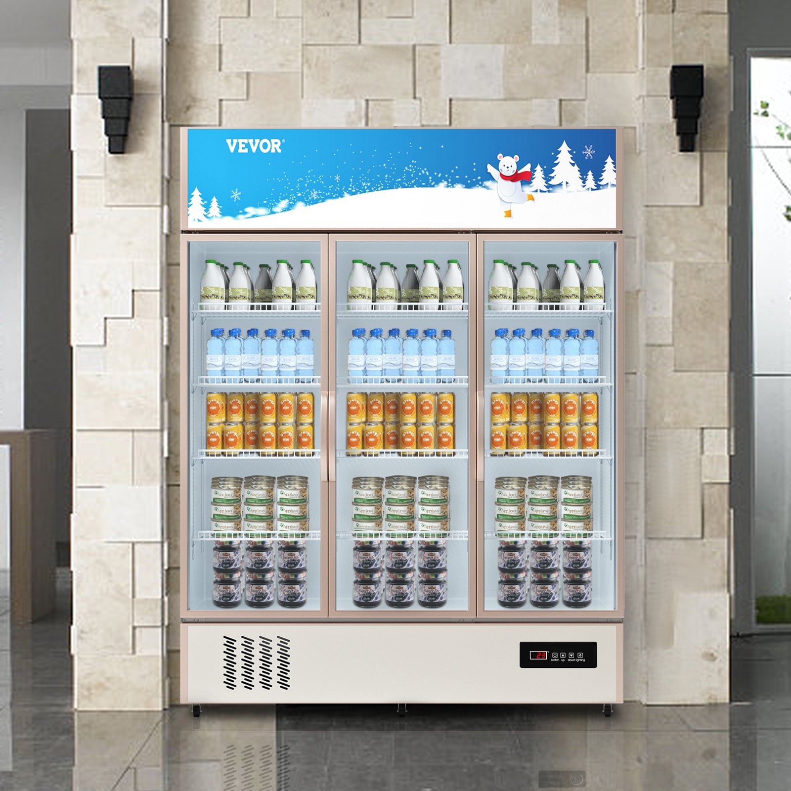 VEVOR Commercial Refrigerator,Display Fridge Upright Beverage Cooler, Glass Door with LED Light for Home, Store, Gym or Office, (35 cu.ft. Triple Swing Door)