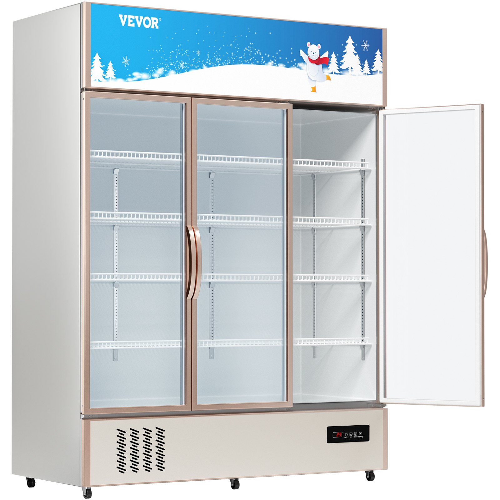 VEVOR Commercial Refrigerator,Display Fridge Upright Beverage Cooler, Glass Door with LED Light for Home, Store, Gym or Office, (35 cu.ft. Triple Swing Door)