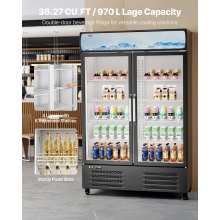 Commercial Merchandiser Refrigerator 36.27 CU.FT Glass Door Beverage Fridge