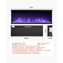 50 inch Electric Fireplace Three Sided Glass Wall Mounted Recessed 1500W