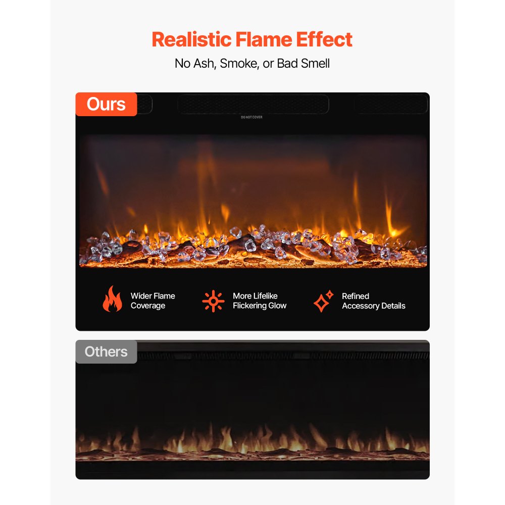 VEVOR 72 inch Electric Fireplace, Three-Sided Glass Wall Mounted Recessed Fire Place with Remote Control, Timer, 1500W, Adjustable Flame Color Brightness,Overheat Protection, for Living Room,Bedroom