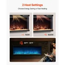 72 inch Electric Fireplace Three Sided Glass Wall Mounted Recessed 1500W